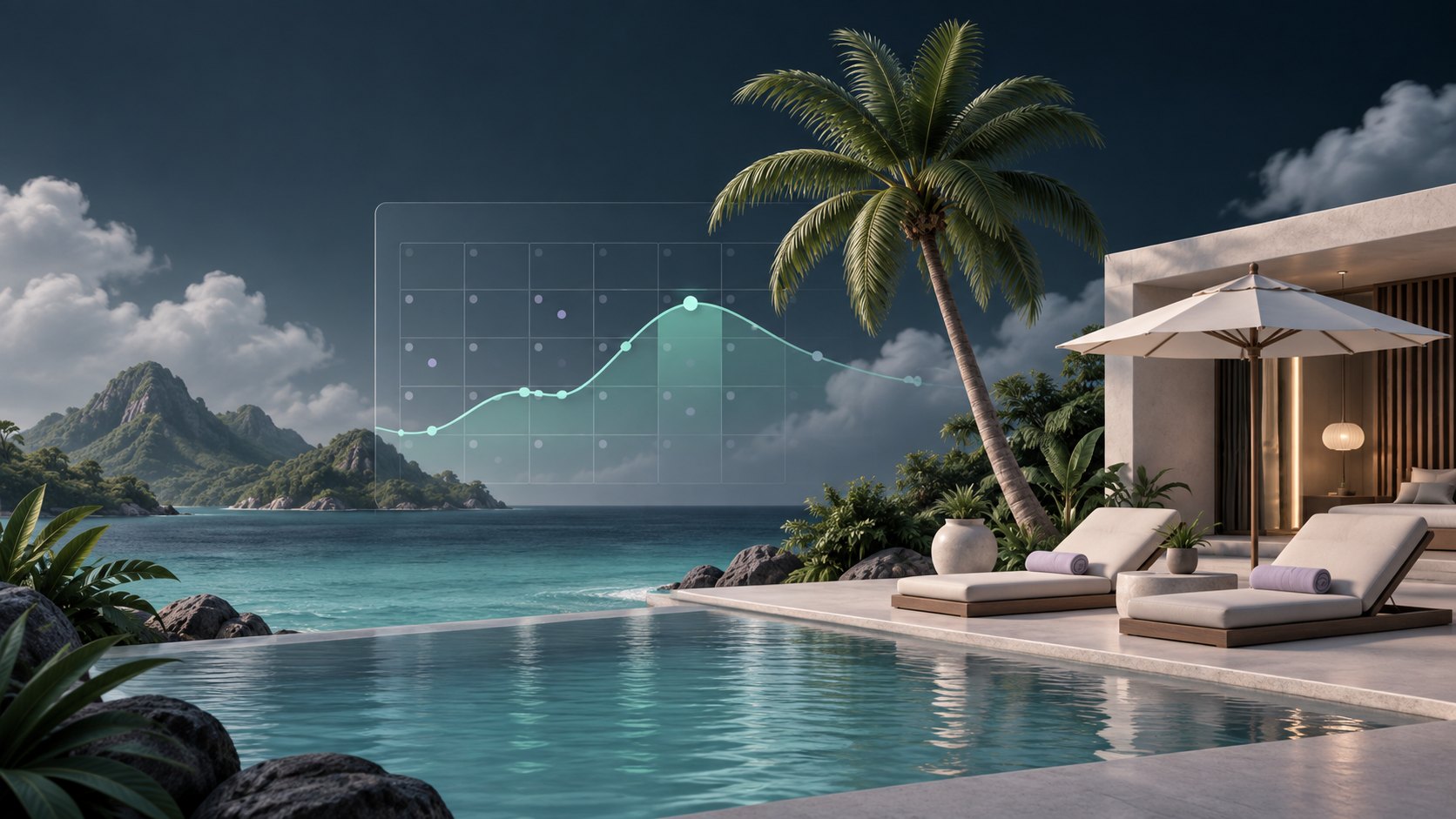 Tropical resort with a seasonal calendar and revenue curve